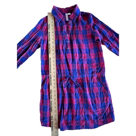 Women's Alya red/blue plaid print tunic dress. Cinched tie waist. Size Small - Picture 4 of 8